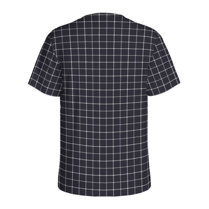 Navy Tattersall Pattern Print Men's Sports T-Shirt