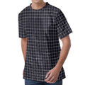 Navy Tattersall Pattern Print Men's Velvet T-Shirt