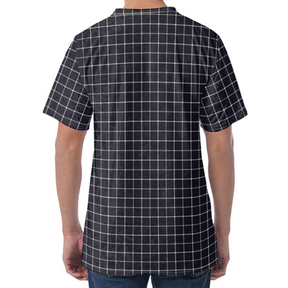 Navy Tattersall Pattern Print Men's Velvet T-Shirt
