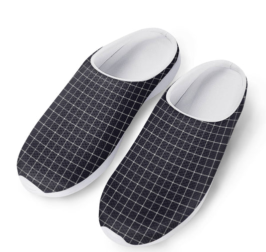 Navy Tattersall Pattern Print Mesh Casual Shoes