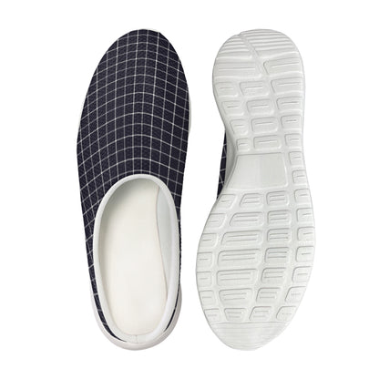 Navy Tattersall Pattern Print Mesh Casual Shoes