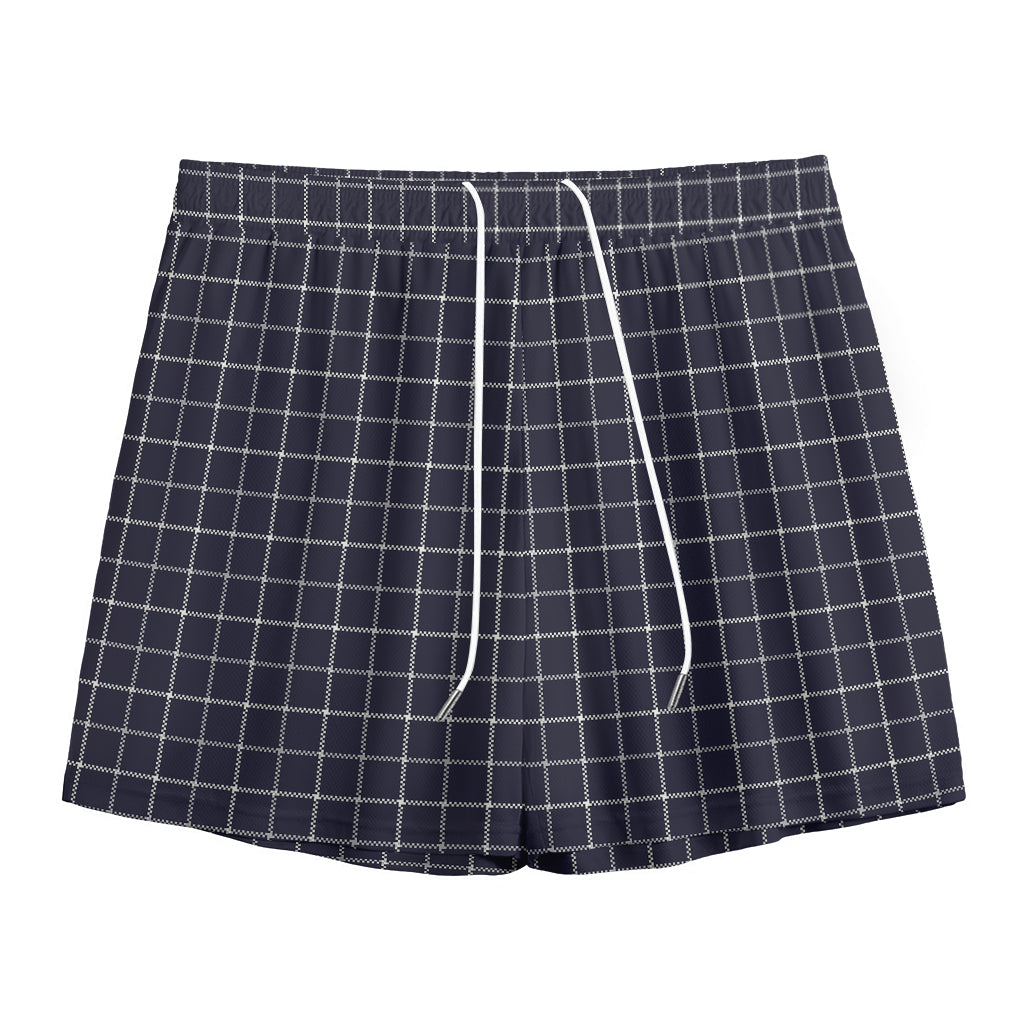 Navy Tattersall Pattern Print Mesh Shorts