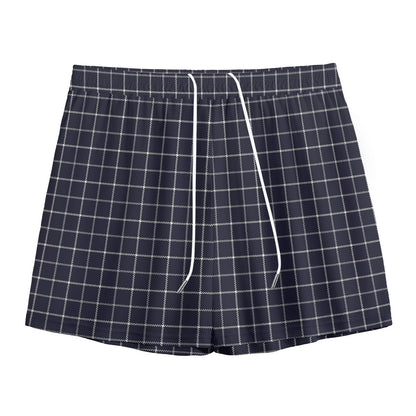 Navy Tattersall Pattern Print Mesh Shorts