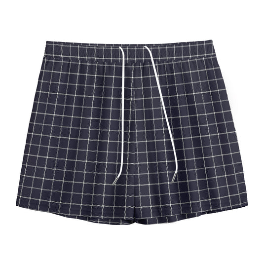 Navy Tattersall Pattern Print Mesh Shorts