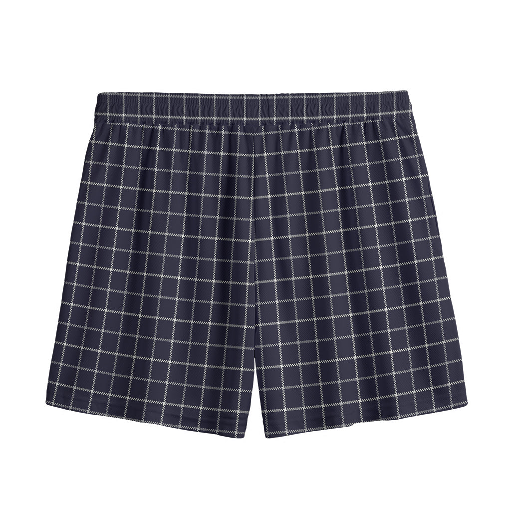 Navy Tattersall Pattern Print Mesh Shorts