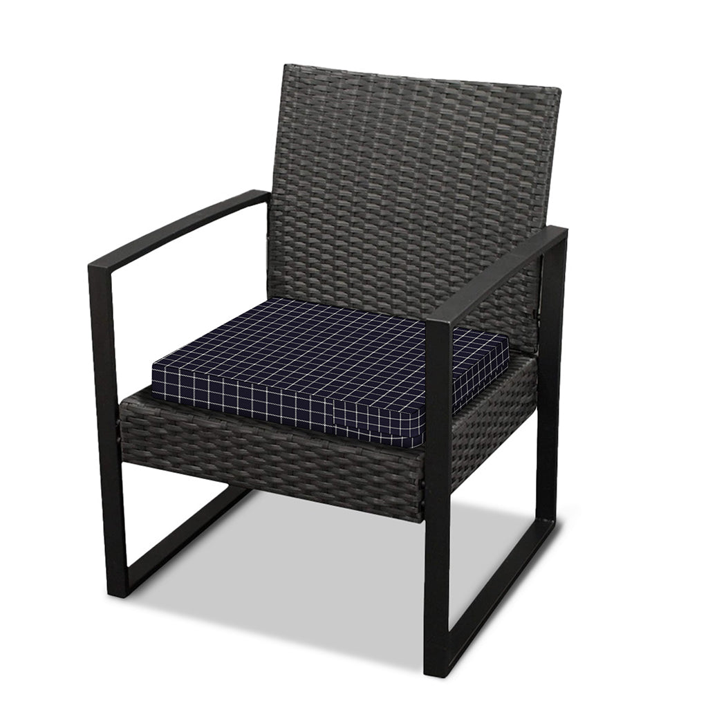 Navy Tattersall Pattern Print Outdoor Seat Cushion Cover