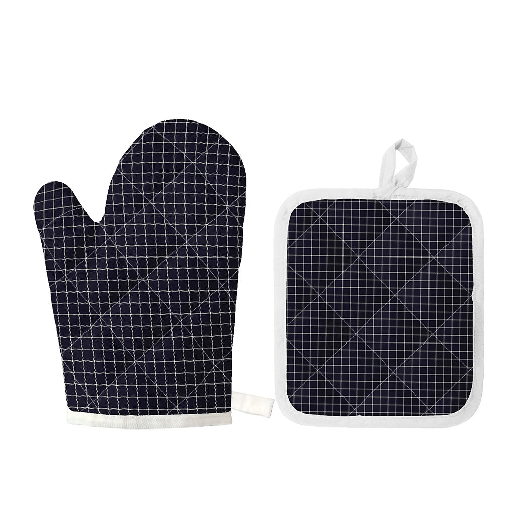 Navy Tattersall Pattern Print Oven Mitt And Pot Holder Set