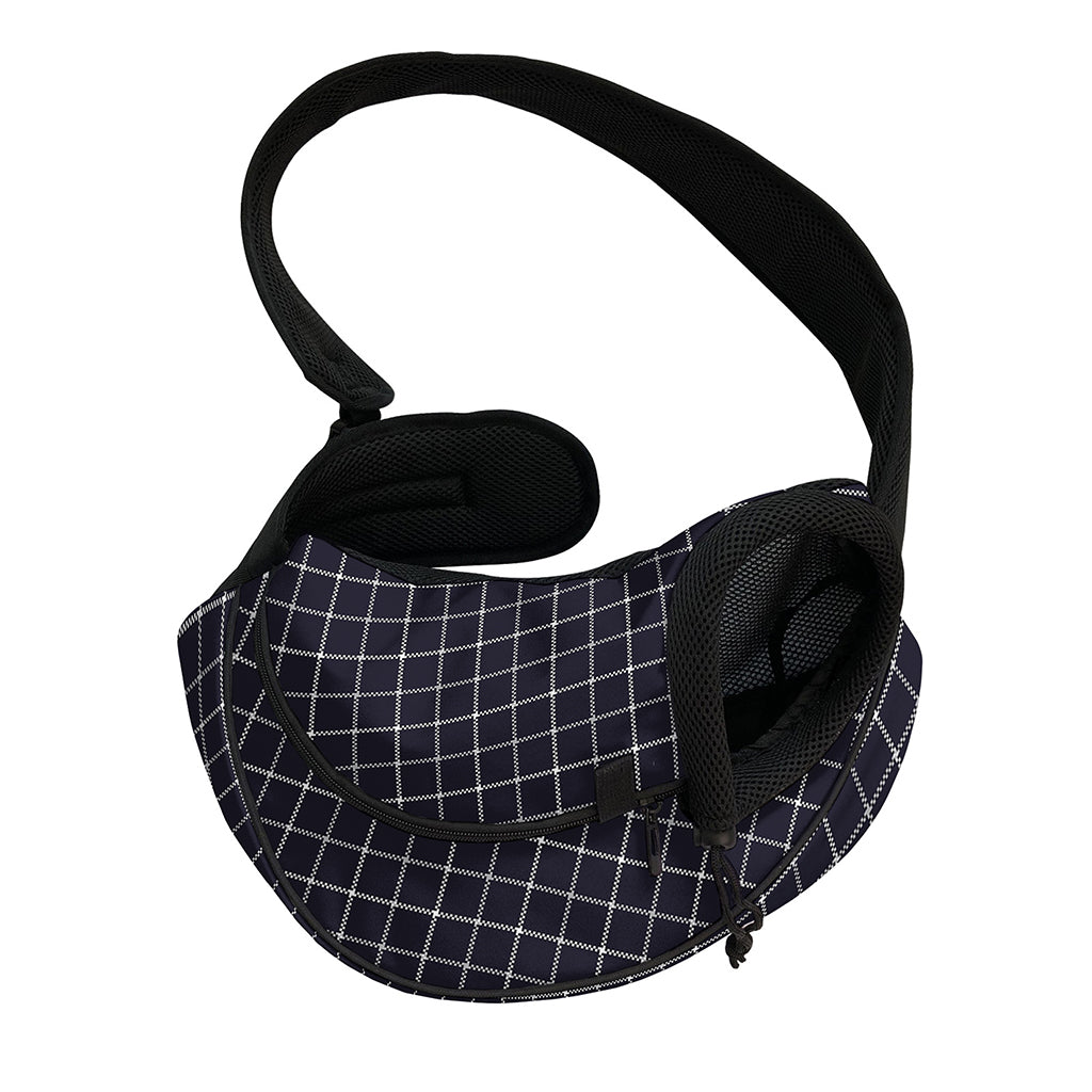 Navy Tattersall Pattern Print Pet Sling Carrier