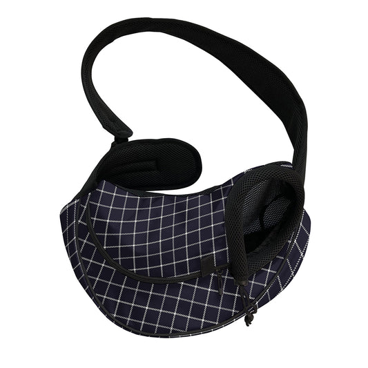 Navy Tattersall Pattern Print Pet Sling Carrier