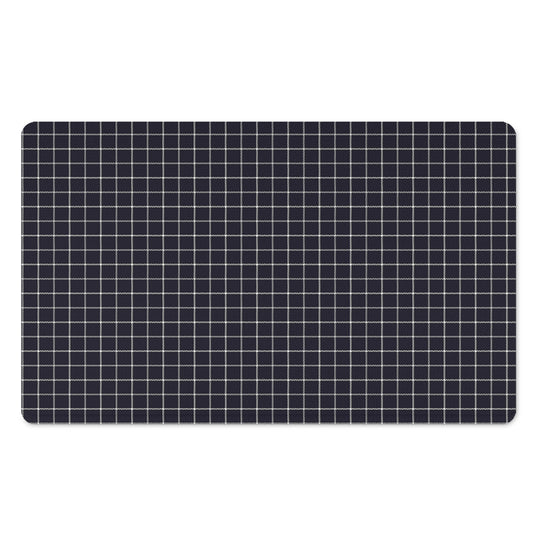 Navy Tattersall Pattern Print Polyester Doormat