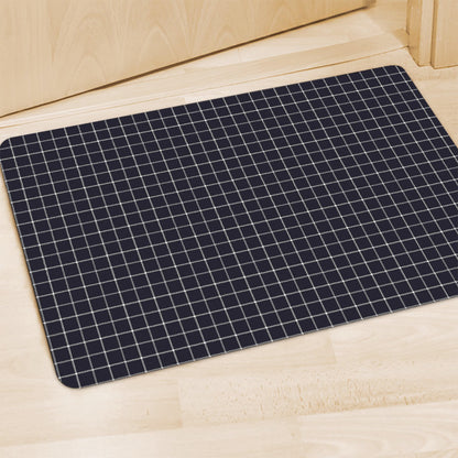 Navy Tattersall Pattern Print Polyester Doormat