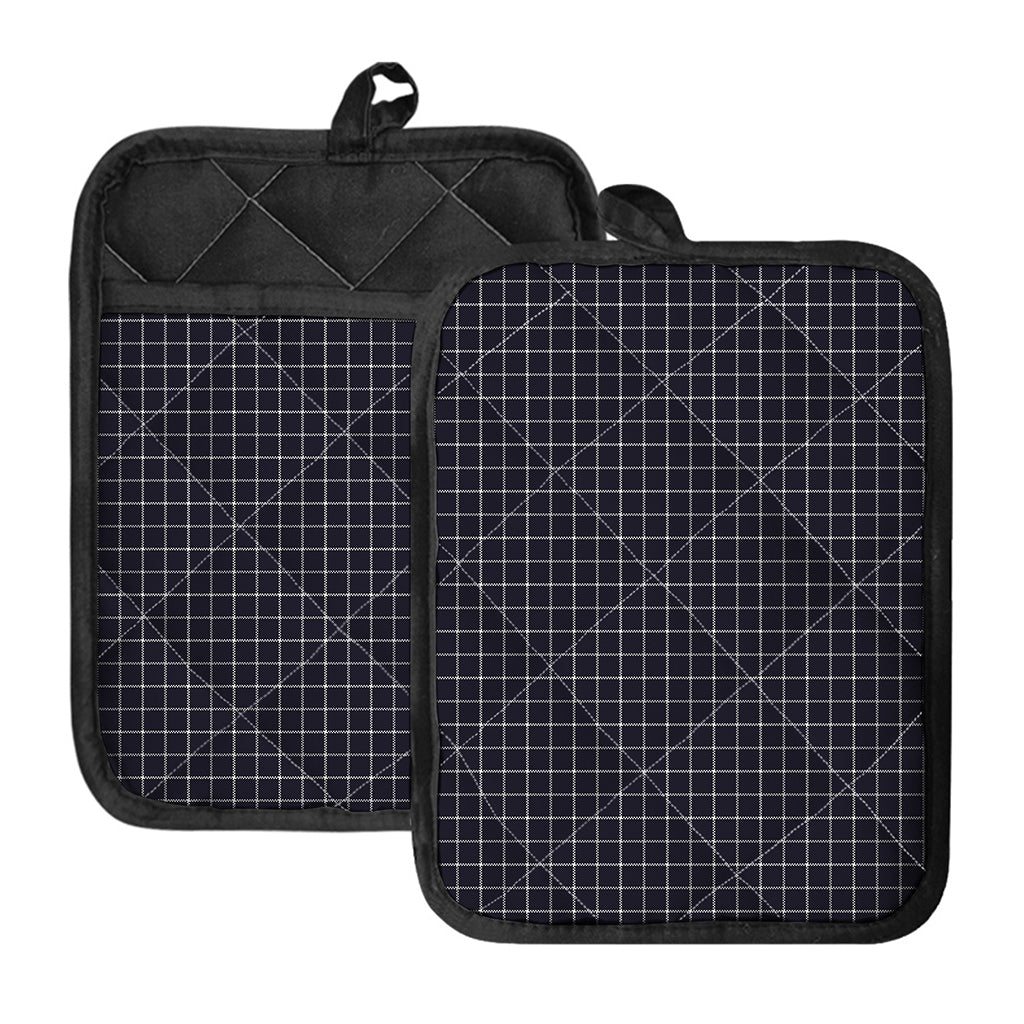 Navy Tattersall Pattern Print Pot Holders With Pocket