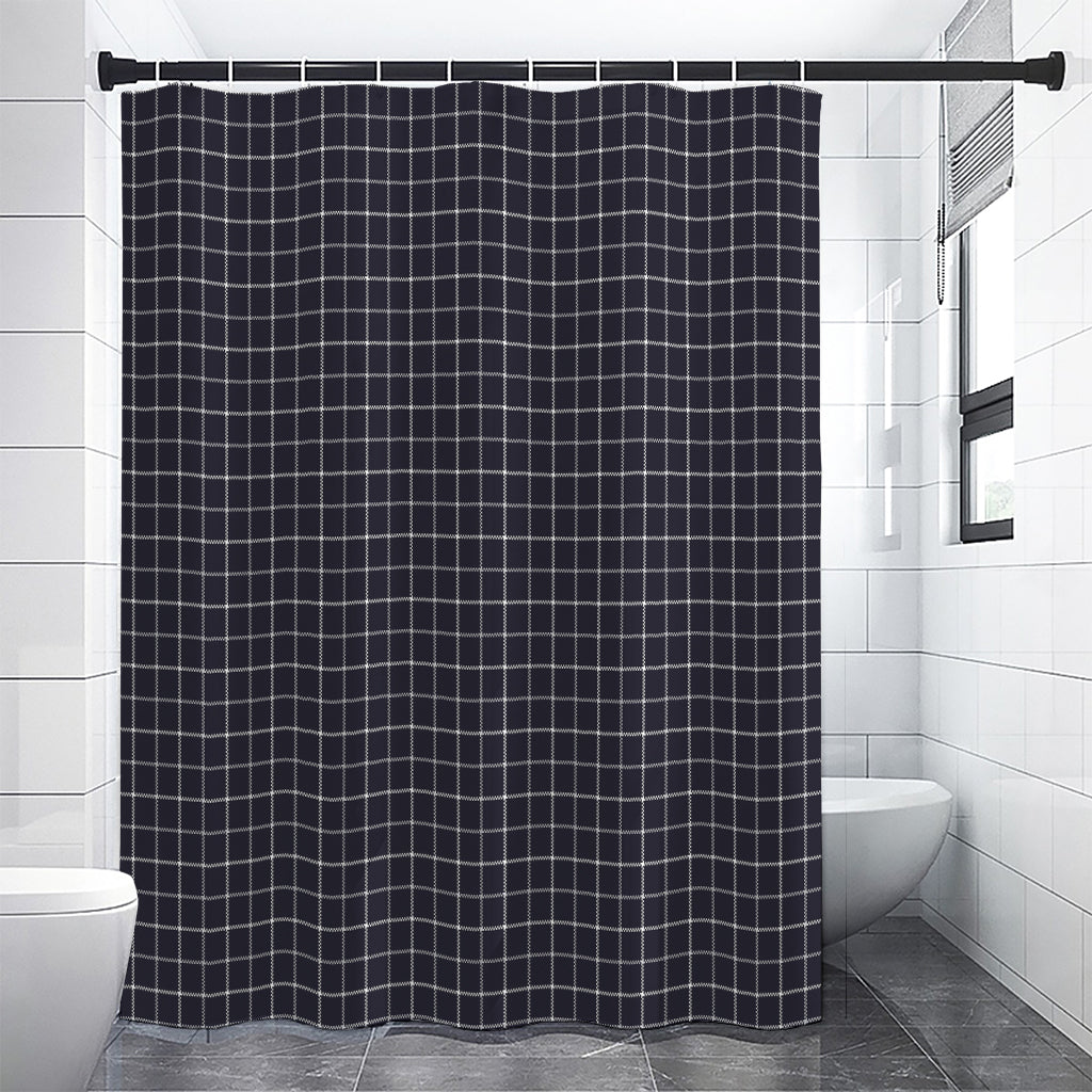 Navy Tattersall Pattern Print Premium Shower Curtain