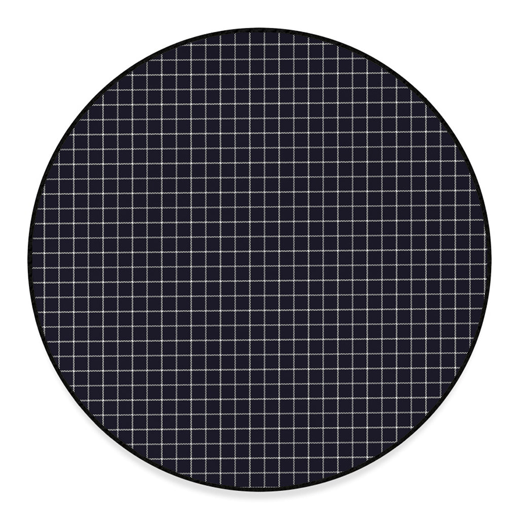 Navy Tattersall Pattern Print Round Floor Mat