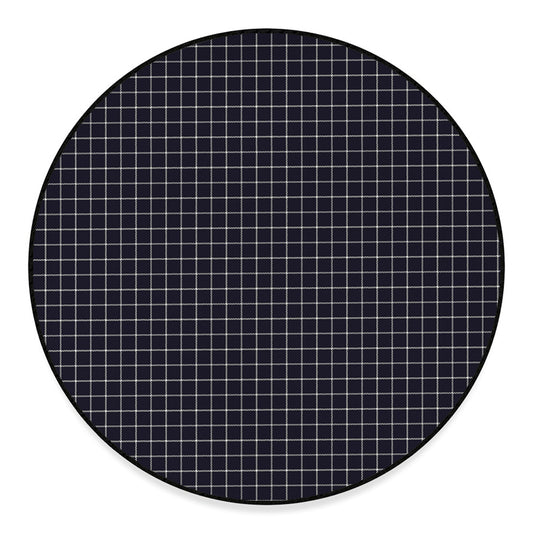 Navy Tattersall Pattern Print Round Floor Mat