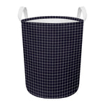 Navy Tattersall Pattern Print Round Laundry Basket