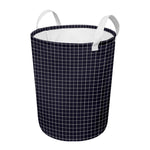 Navy Tattersall Pattern Print Round Laundry Basket
