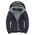 Navy Tattersall Pattern Print Sherpa Lined Zip Up Hoodie