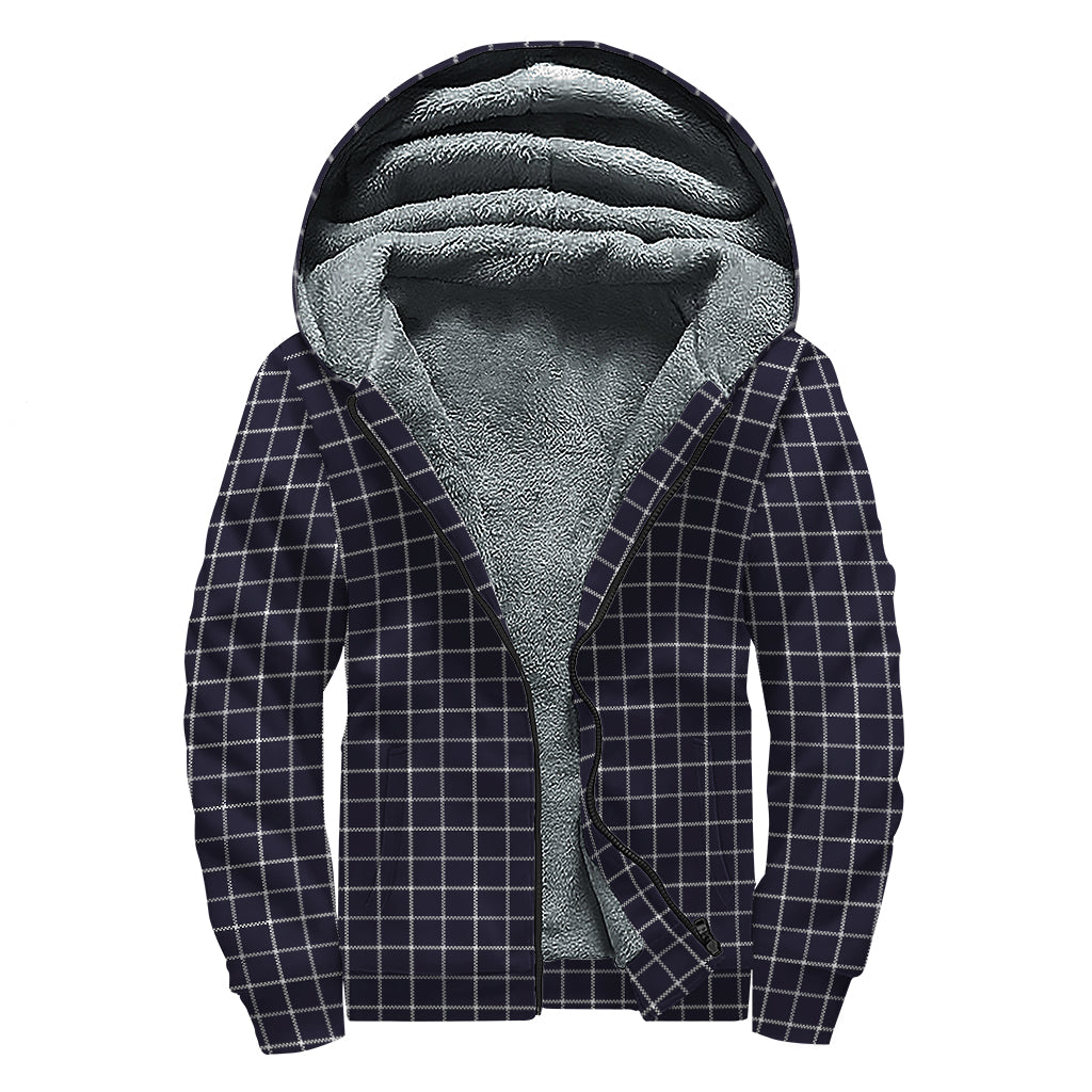 Navy Tattersall Pattern Print Sherpa Lined Zip Up Hoodie