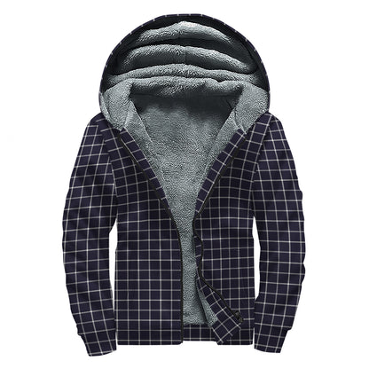Navy Tattersall Pattern Print Sherpa Lined Zip Up Hoodie