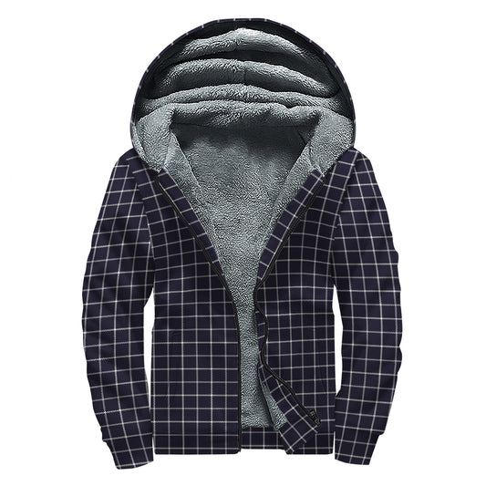 Navy Tattersall Pattern Print Sherpa Lined Zip Up Hoodie