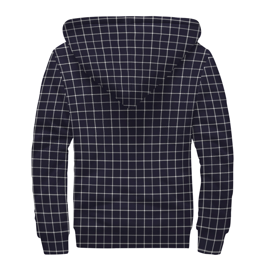 Navy Tattersall Pattern Print Sherpa Lined Zip Up Hoodie