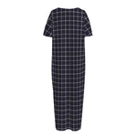 Navy Tattersall Pattern Print Short Sleeve Long Nightdress