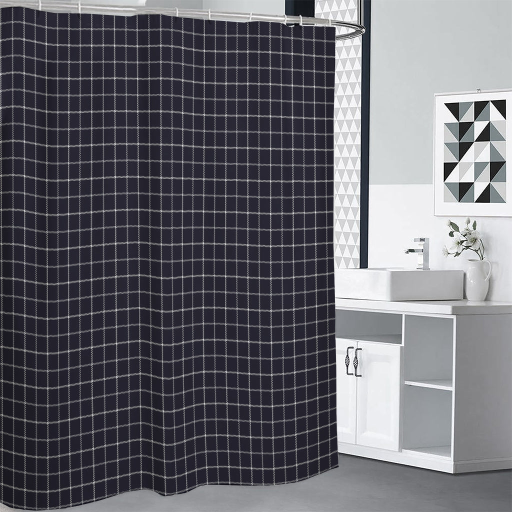 Navy Tattersall Pattern Print Shower Curtain