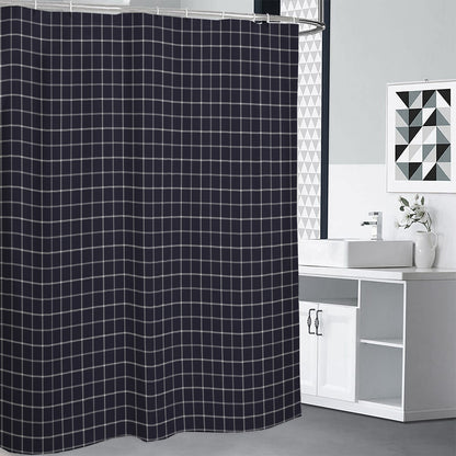 Navy Tattersall Pattern Print Shower Curtain