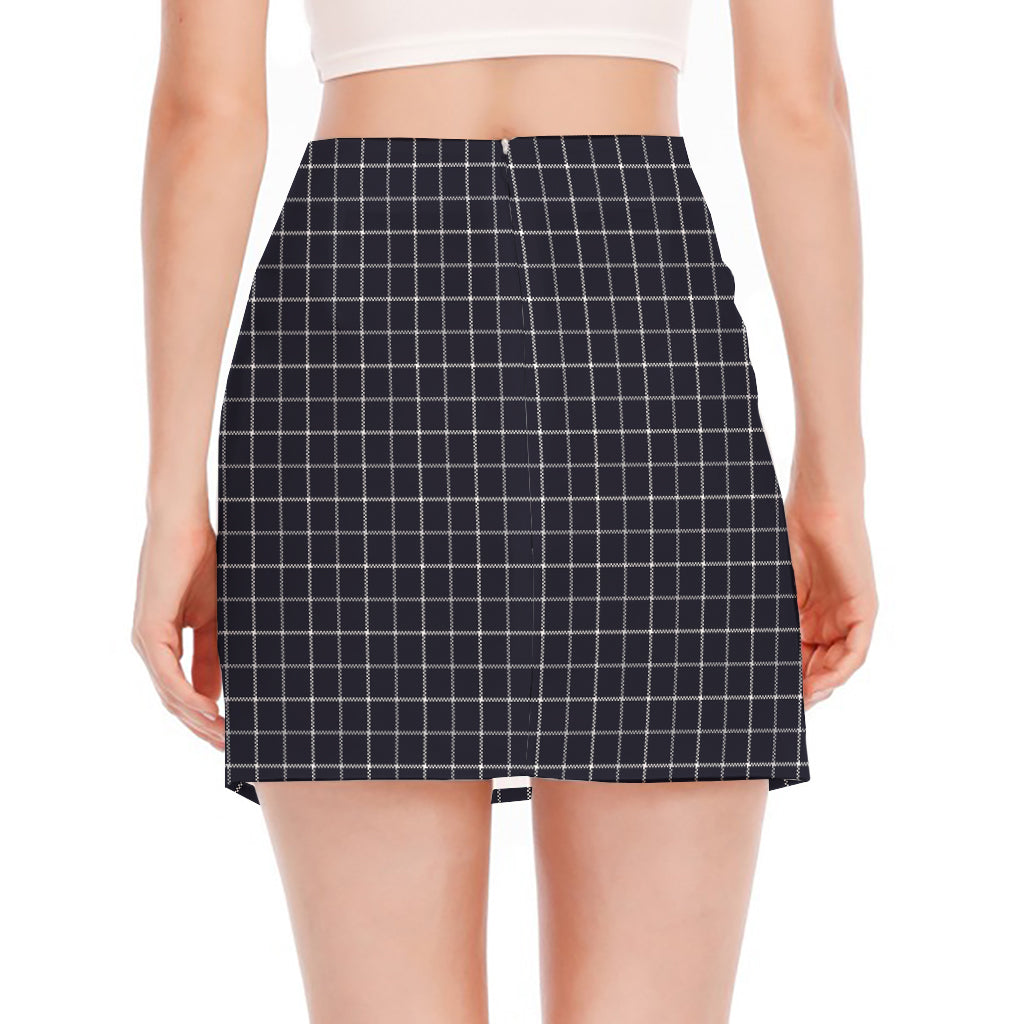 Navy Tattersall Pattern Print Side Slit Mini Skirt
