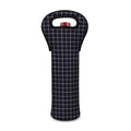 Navy Tattersall Pattern Print Single Neoprene Wine Tote