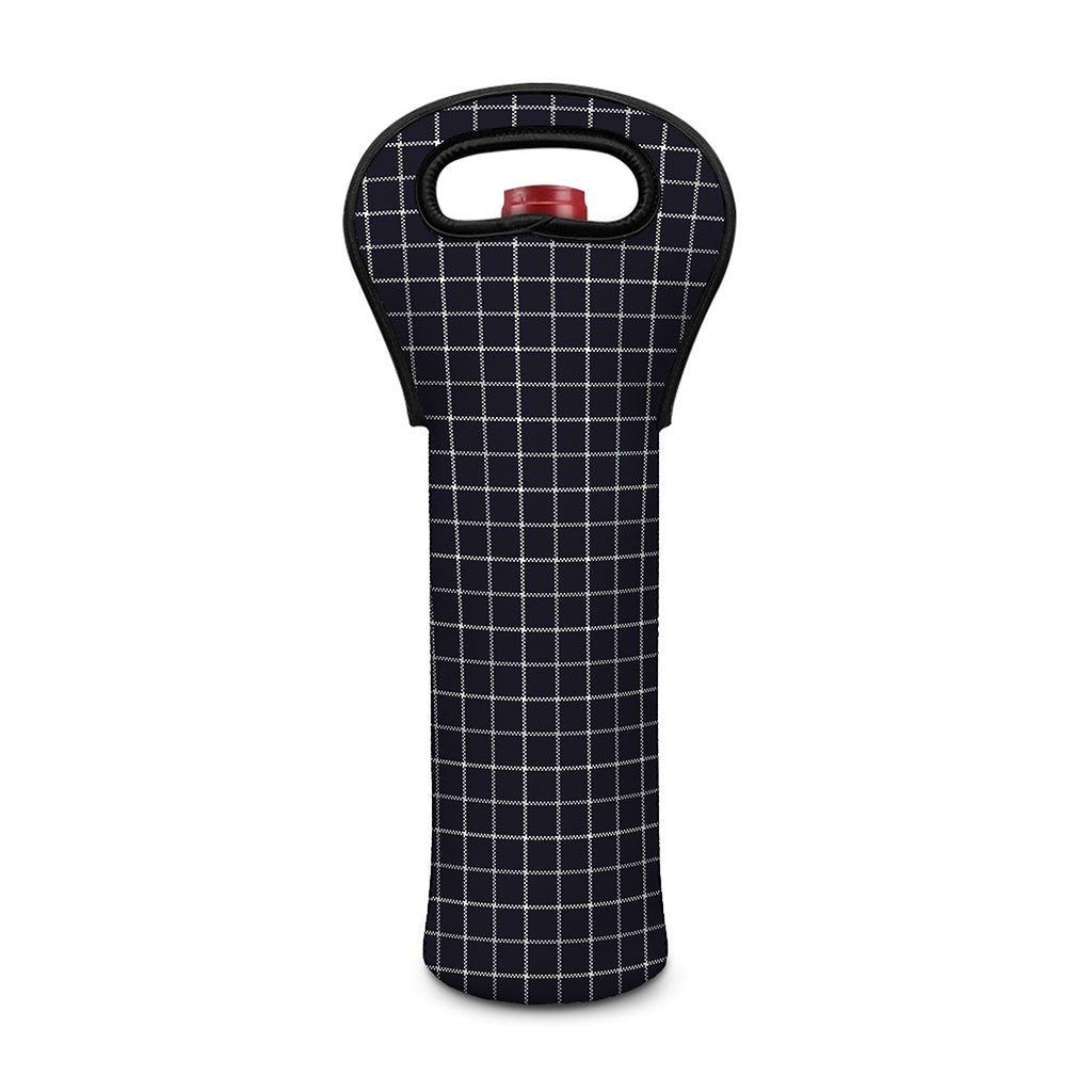 Navy Tattersall Pattern Print Single Neoprene Wine Tote