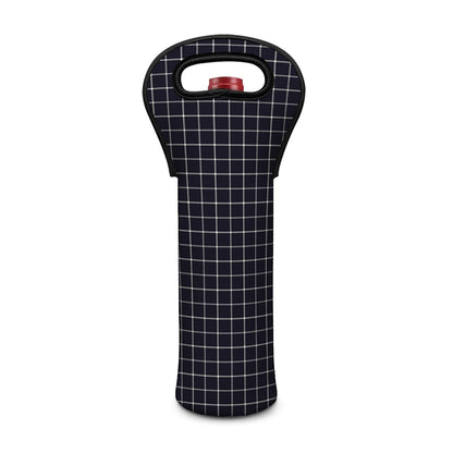 Navy Tattersall Pattern Print Single Neoprene Wine Tote