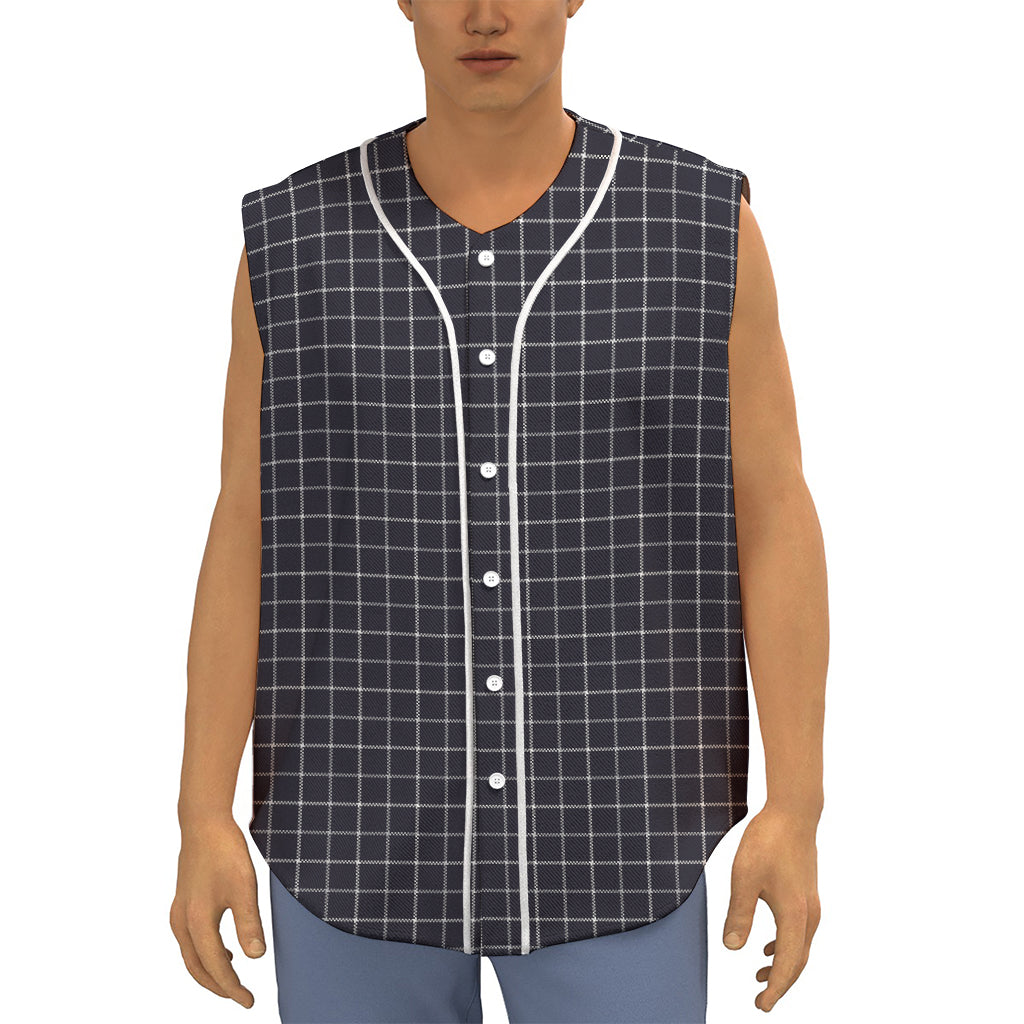 Navy Tattersall Pattern Print Sleeveless Baseball Jersey