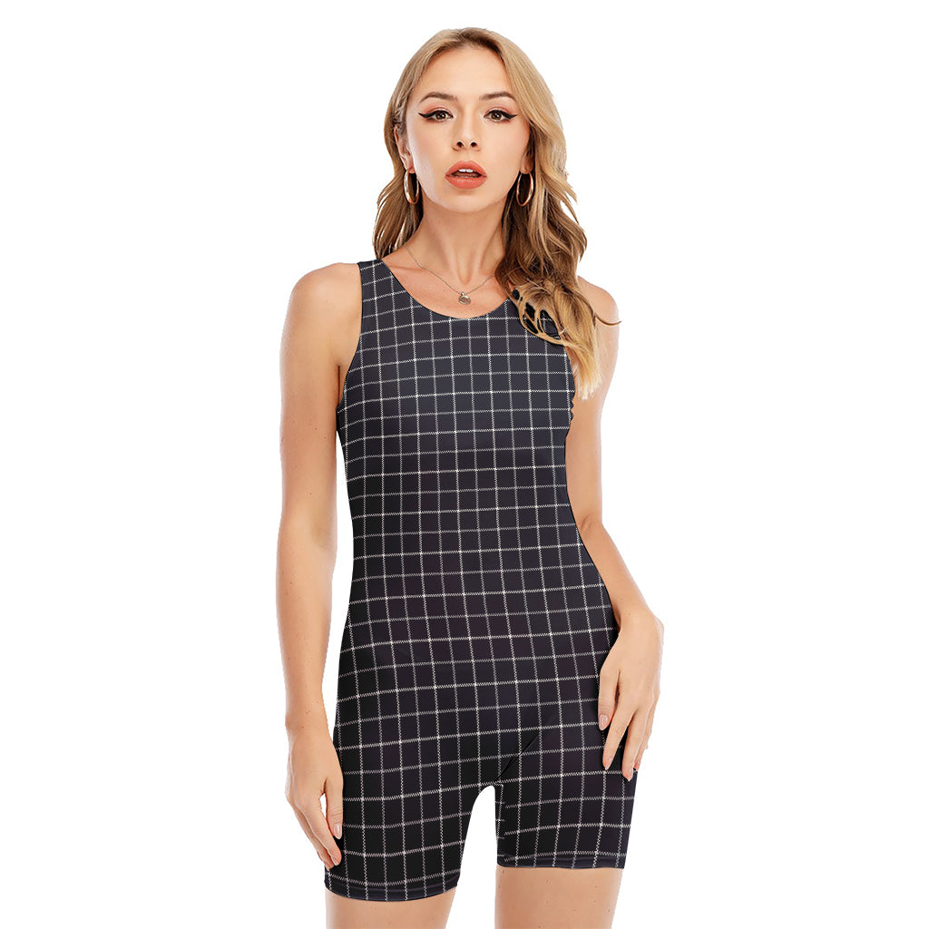 Navy Tattersall Pattern Print Sleeveless One Piece Swimsuit