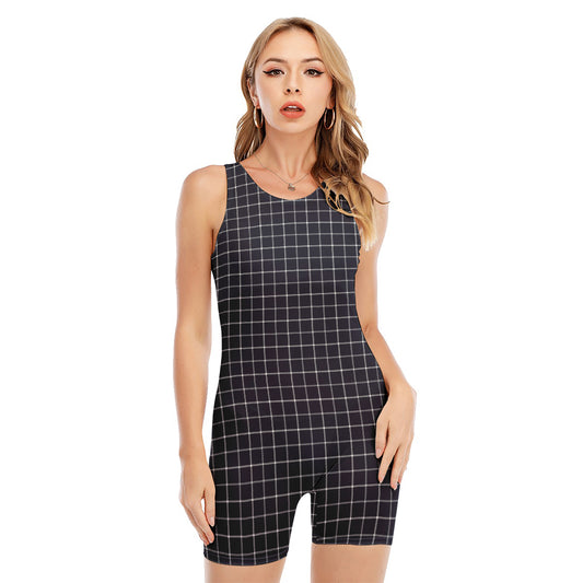 Navy Tattersall Pattern Print Sleeveless One Piece Swimsuit