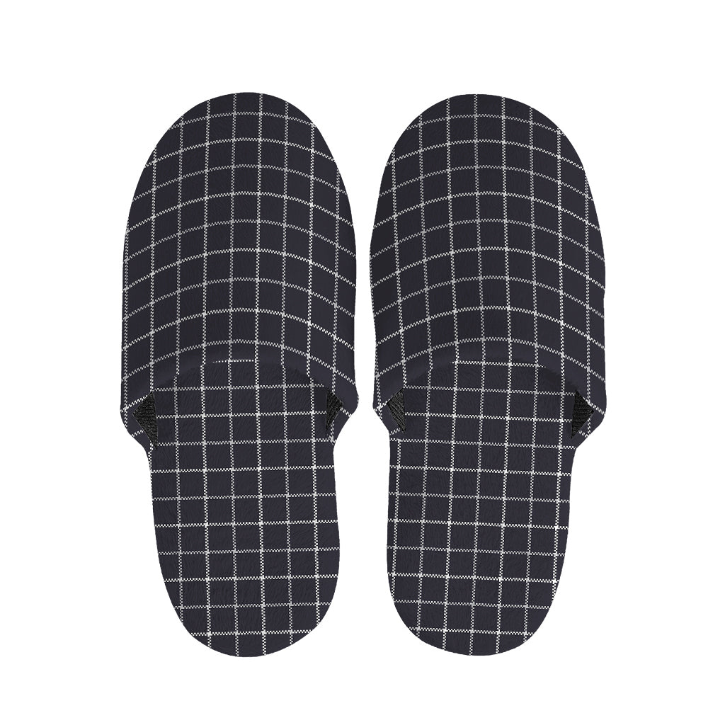 Navy Tattersall Pattern Print Slippers