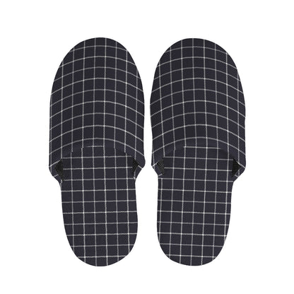 Navy Tattersall Pattern Print Slippers