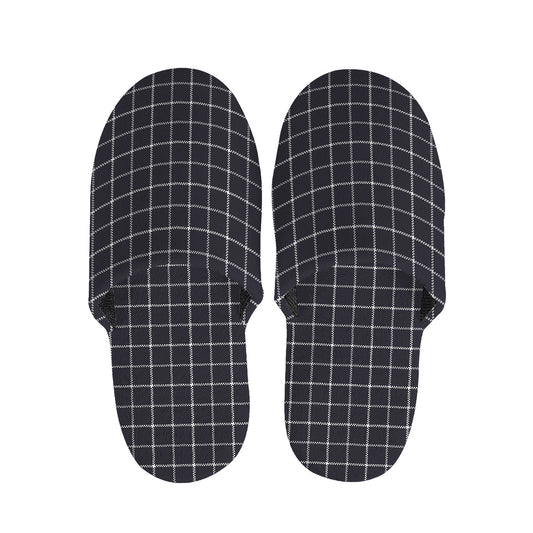 Navy Tattersall Pattern Print Slippers