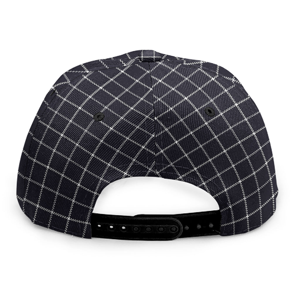 Navy Tattersall Pattern Print Snapback Cap