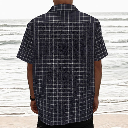 Navy Tattersall Pattern Print Textured Short Sleeve Shirt