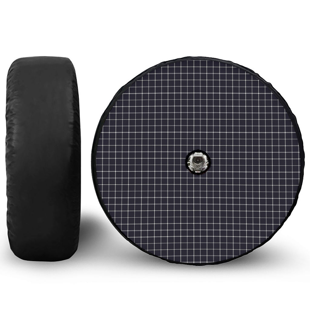 Navy Tattersall Pattern Print Tire Cover With Camera Hole