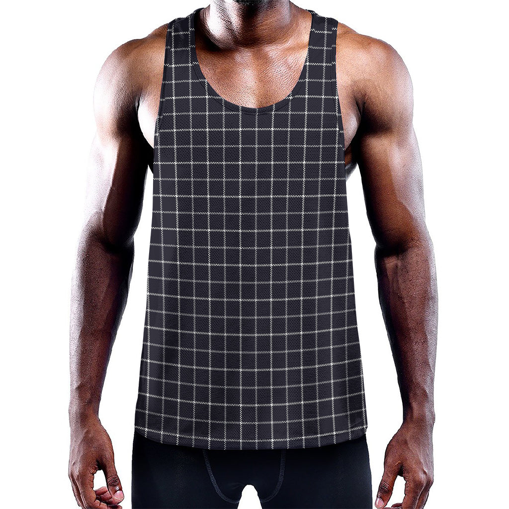 Navy Tattersall Pattern Print Training Tank Top