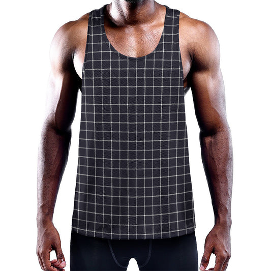Navy Tattersall Pattern Print Training Tank Top