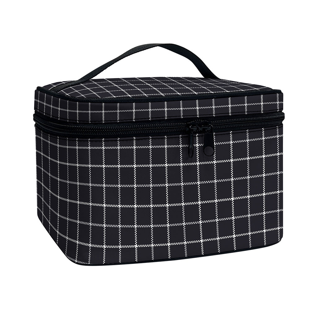 Navy Tattersall Pattern Print Travel Makeup Bag