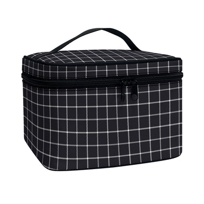 Navy Tattersall Pattern Print Travel Makeup Bag