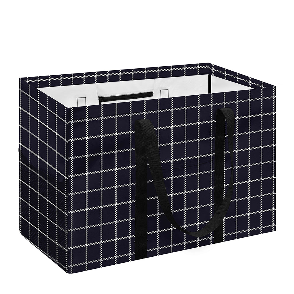 Navy Tattersall Pattern Print Utility Tote Bag