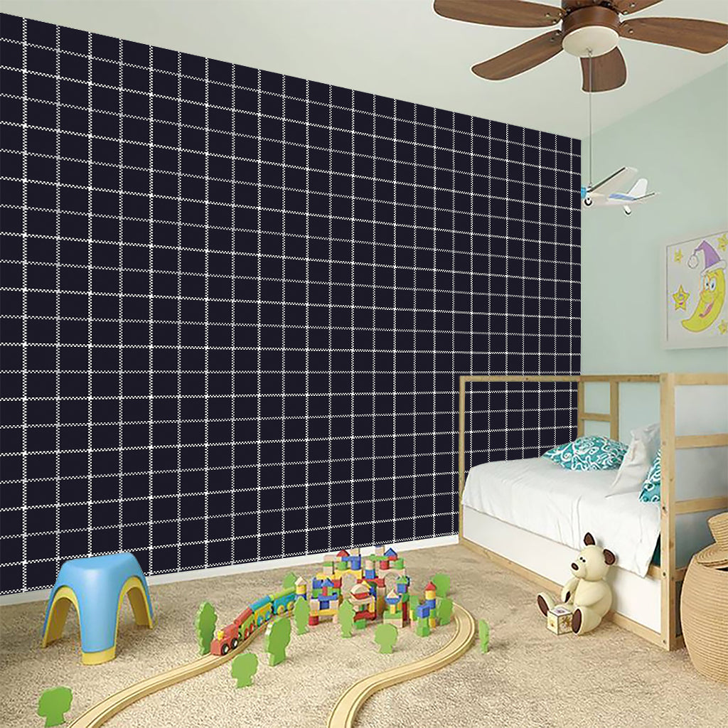 Navy Tattersall Pattern Print Wall Sticker