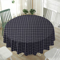 Navy Tattersall Pattern Print Waterproof Round Tablecloth