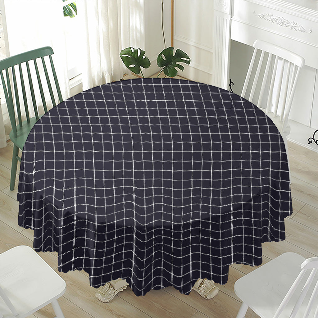 Navy Tattersall Pattern Print Waterproof Round Tablecloth